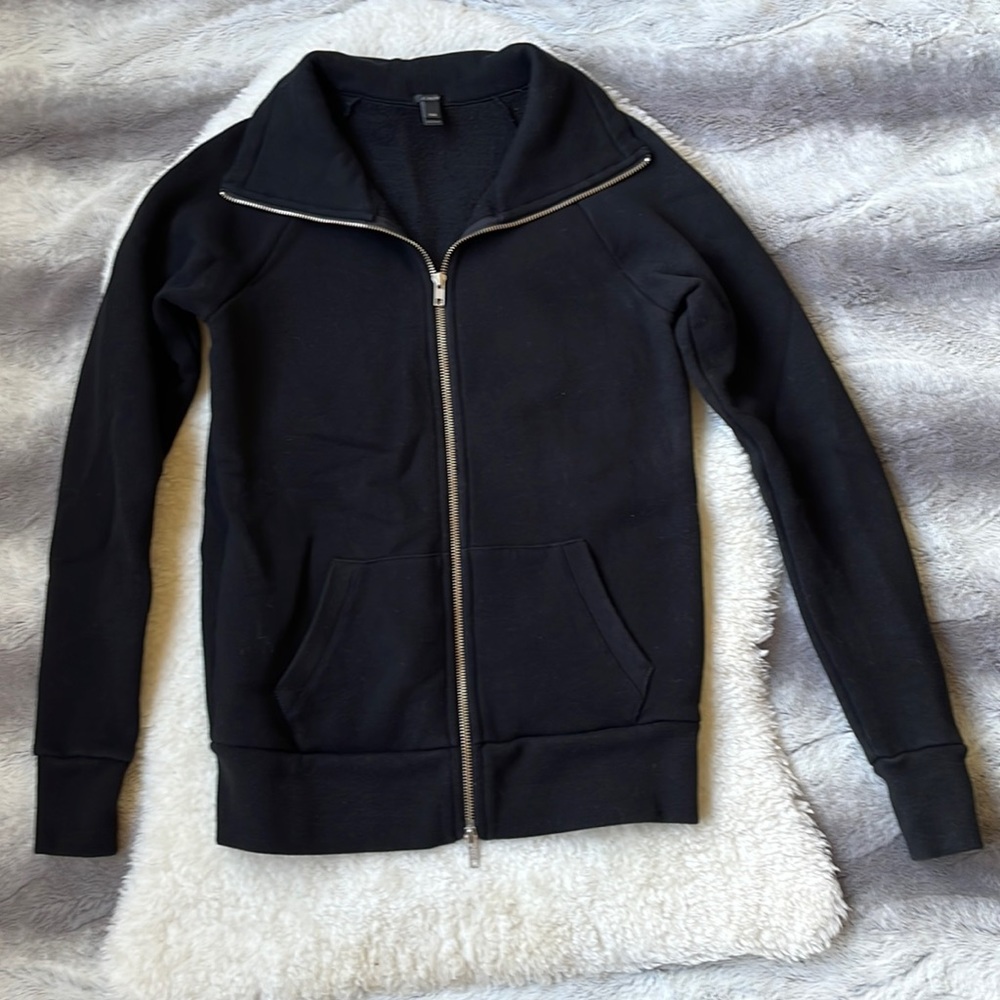 J.Crew Black Fitted Zip-Up Mock Collar Long Sleeve Cotton Sweatshirt